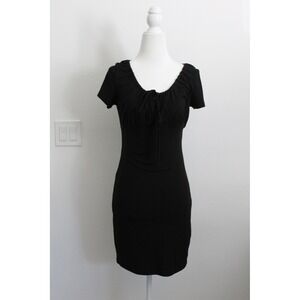 Livi by‎ Olivia Rae Black Ribbed Milkmaid Mini Dress Short Sleeve Tie Front XS